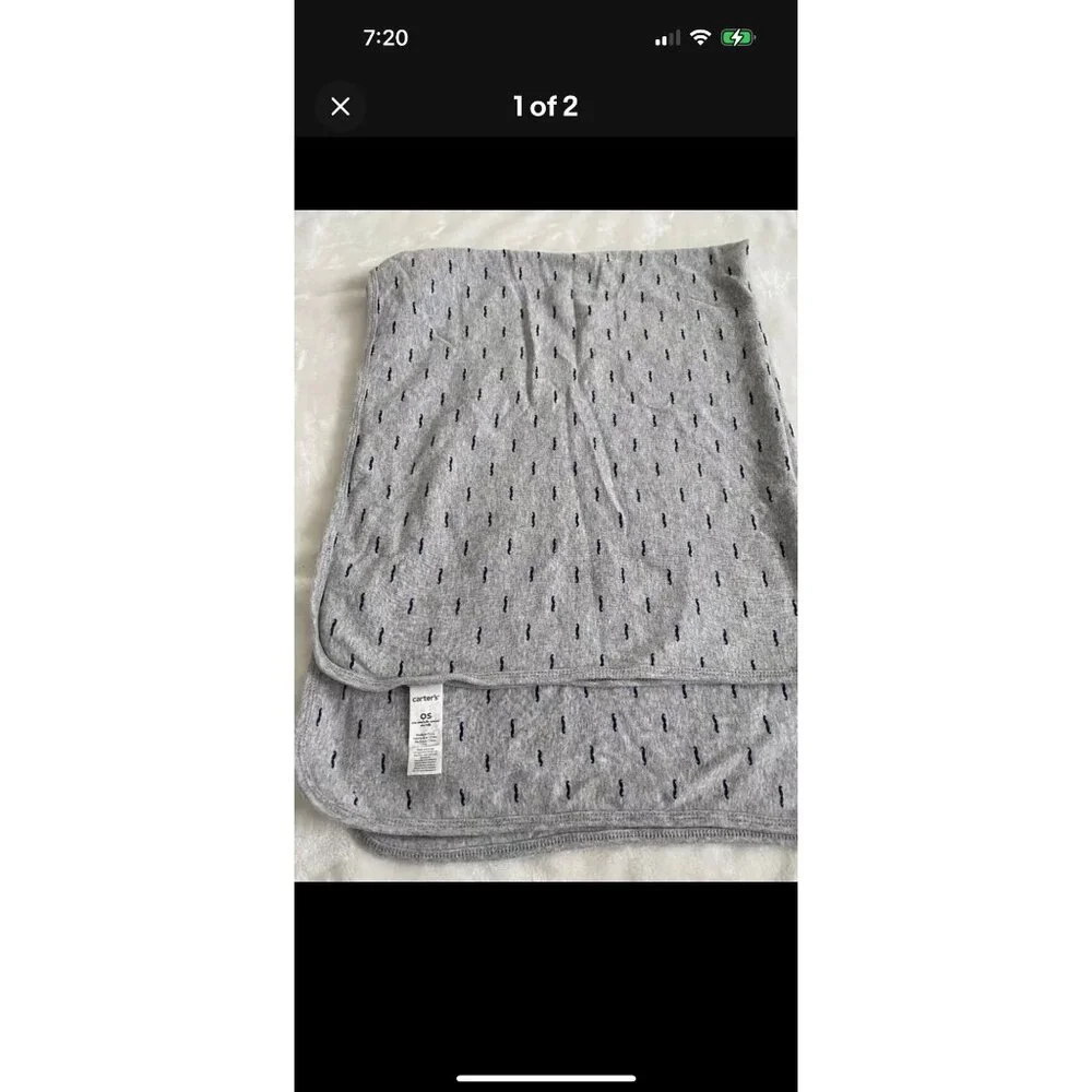 Carter’s Gray Grey Baby Security Blanket Cotton Knit Lovey Mustache Print No Tag
